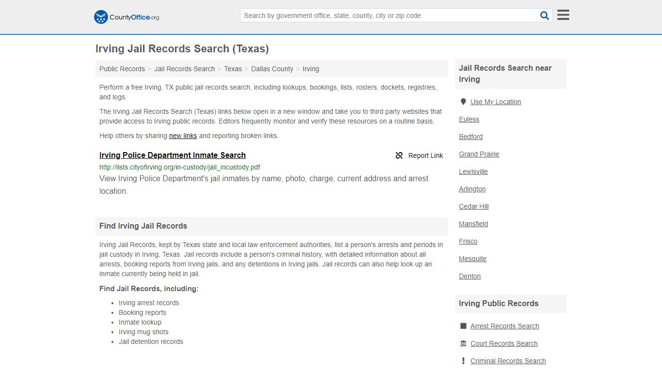 Jail Records Search - Irving, TX (Jail Rosters & Records) - County Office
